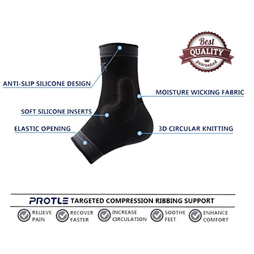 Adjustable Foot Socks, Ankle Brace Compression Support Sleeve with Silicone Gel, Arch Support - Boosts Recovery from Joint Pain, Sprain, Plantar Fasciitis (2pack/Black/XL) - size: XL