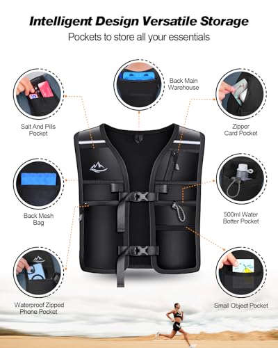 ISEYOU Running Vest for Women Men, Reflective Hydration Vest with Adjustable Waistband & Phone Pocket, Lightweight Breathable Running Water Vest for Jogging Hiking Trail Cycling and Marathon Race - size: Medium