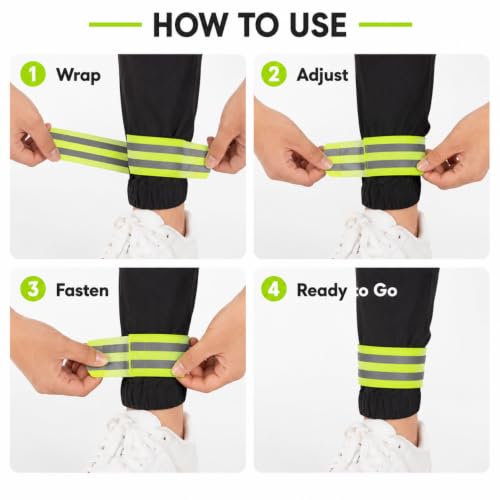 2pcs Reflective Leg Bands Adjustable Hook and Loop High Visibility Straps for Night Running Cycling Biking and Outdoor Sports, Green - color: Green