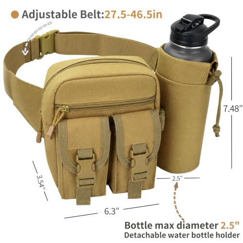 Fanny Pack Waist Bag with Water Bottle Holder Detachable for Men Women, Crossbody Hiking Waist Pack with 5 Pockets, Running Travel Dog Walking Workout Cycling Outdoor Fishing Hip Belt Bag- Mud - color: Mud - Bottle Holder