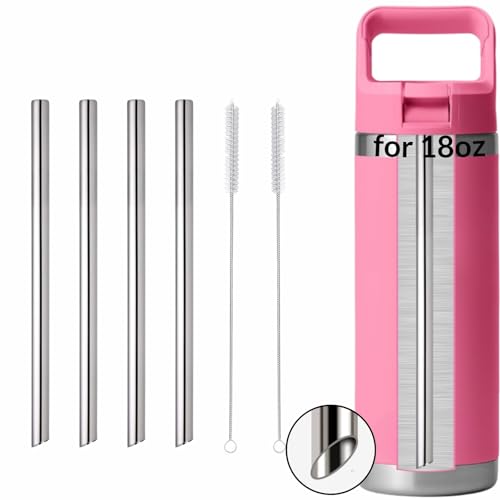 4PCS Replacement Metal Straw for YETI Rambler Jr. Water Bottle, Reusable Stainless Steel Replacement Straws with 2PCS Cleaning Brushes Compatible with YETI Rambler Jr. Bottle (18oz) - size: 18oz