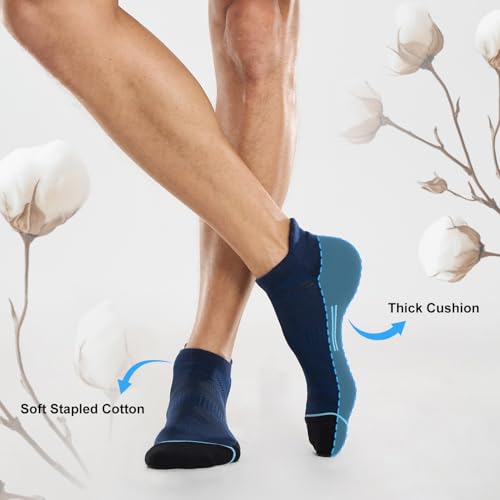 FITRELL Men's 6 Pack Ankle Running Socks Low Cut Cushioned Athletic Sports Socks 7-9/9-12/12-15 - color: Navy Black, size: 12-15