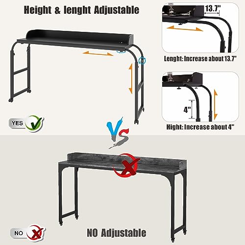 HWB Over Bed Desk with LED Light, Wheels & Charging Station, Black - color: Black