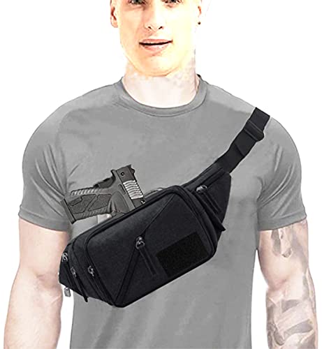 Concealed Carry Pistol Waist bag Tactical Conceal Carry Pistol Bag Fanny Packs Handgun Holster Pouch with Bottle&Gun Holder Fits 1911 Glock etc - color: Black
