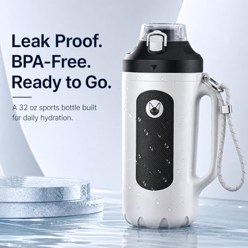 32oz Insulated Water Bottle Multi-Function Sports Jug with Handle & Magnetic Blender - Leak Resistant for Baseball Football Gym & Outdoor Activities (Classic White & Carbon Black) - color: Classic White & Carbon Black