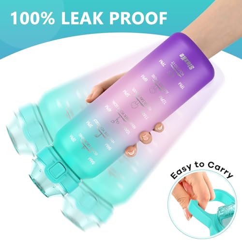 SLUXKE 24oz Insulated Water Bottle with Straw and Spout Lids, 700ml 18/10 Stainless Steel Double Wall Vacuum Sports Water Jug, Leakproof Hydro Cup Flask for Men, Women & Kids GREEN PINK PURPLE - color: GREEN PINK PURPLE, size: 24 Ounces