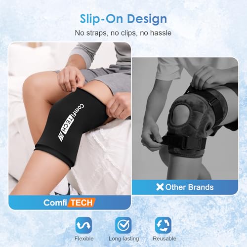 ComfiTECH Knee Ice Pack Wraps for Elbow & Calf, Gel Cold Compression, L, 2P - size: Large