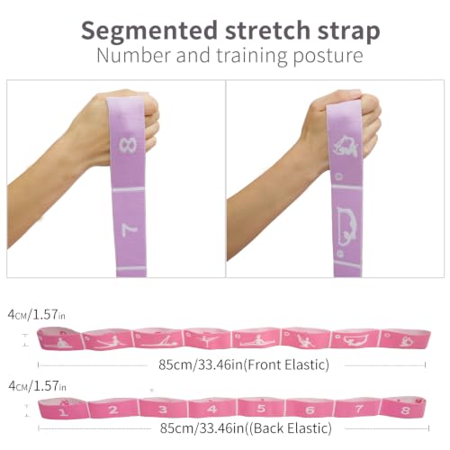 2-Pack Adjustable Kids Dance Stretch Bands - 8-Loop Elastic Bands for Ballet, Latin, Yoga, Gymnastics & Stretching - Flexible, Multi-Section Design for Dance Training & Flexibility - color: Pink+Purple