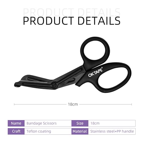 OK TAPE Shears - Bandage Scissors，Medical Scissors, EMT Trauma Shears, Non-Stick Scissors, First Aid Outdoor Stainless Steel Teflon, Black Handle and Black Coated Blades, 1 Packs