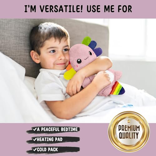 Axolotl Microwavable Stuffed Animals Unscented Heating Pad, Rainbow, 1.5lbs Soft Cozy Kawaii Hot and Cold Plushie Heating Pad for Women and Kids, Cute Warm Pillow Plush Gifts for Axolotl Lovers - color: Rainbow Axolotl