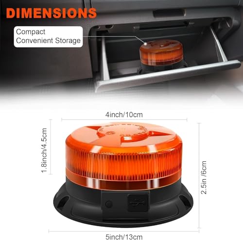 Amber Magnetic Strobe Beacon Light for Trucks & Golf Carts, Rechargeable