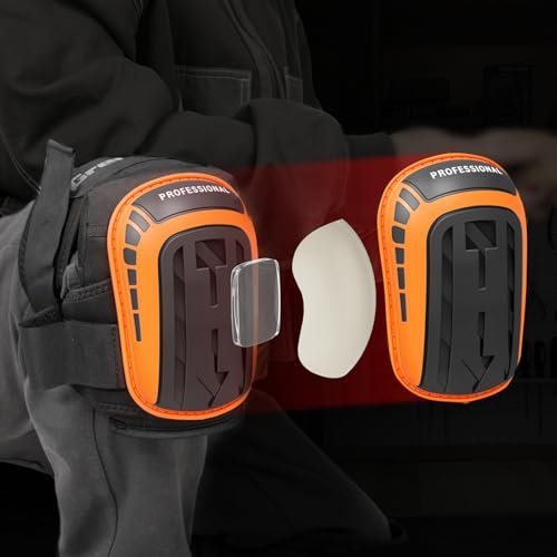 GRENPRO Heavy Duty Knee Pads for Men, Gel Foam, Construction Work - color: Orange