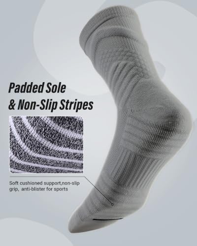 Compression Crew Athletic Socks, 3 Pairs, Performance Socks - color: Grey, size: Medium