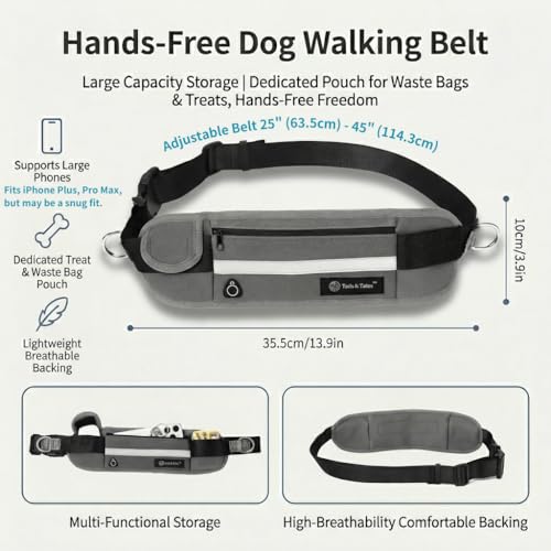 Hands Free Dog Leash with Waist Pouch, Reflective Bungee, Dogs Up to 100 lb - color: Gray