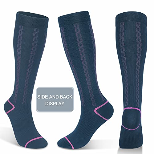 FULLSOFT Medical Graduated 30-40mmHg Compression Socks for Women&Men Circulation Knee High Socks Hiking Running Stockings - color: 00-3 Pack-black/Navy Blue/Stripes Black, size: Small-Medium
