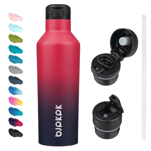 BJPKPK 25oz Insulated Thermal Water Bottle, Straw & Handle, Stainless Steel - color: Charming Black Red, size: 25 Ounces