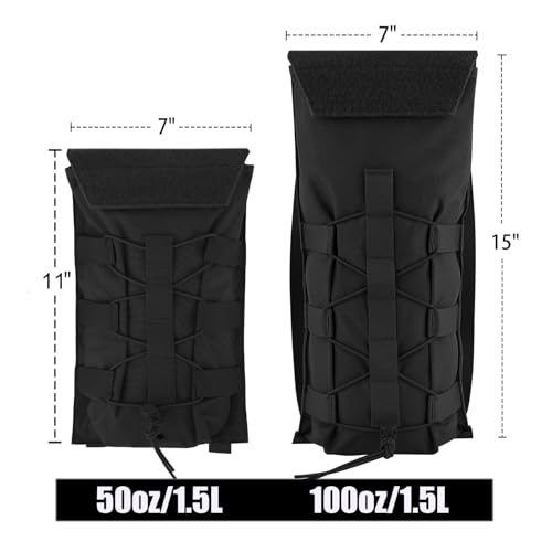 PETAC GEAR 1.5L / 3L Tactical Hydration Pack，Molle Carrier Pouch for 50 oz /100 oz Hydration Bladder Daypack Water Backpack. - color: BK, size: 3L combination set