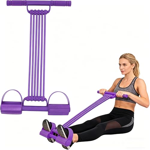 Multi-Function Tension Rope Band & Pedal Puller Resistance Band, 6-Tube Elastic Yoga Pedal Puller Resistance Band, for Abdomen/Waist/Arm/Leg Stretching Slimming Training - color: Purple-8 tube