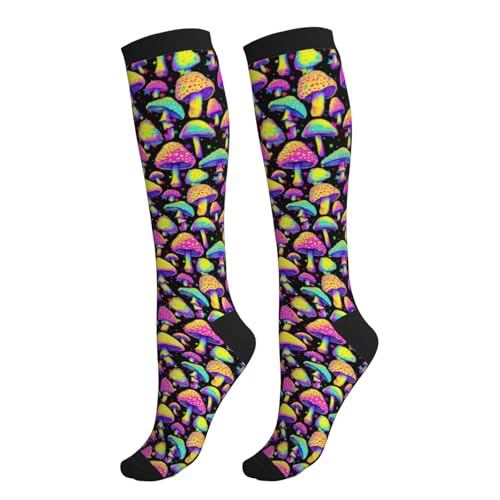 Compression Socks Women Knee High Support Circulation Stockings for Running Cycling Flying - color: Mushroom
