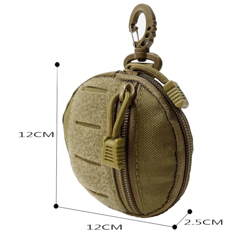 1000D Laser Cut Coin EDC Pouch Change Purse Tactical Round Zipper Bag - color: Tan Set 1