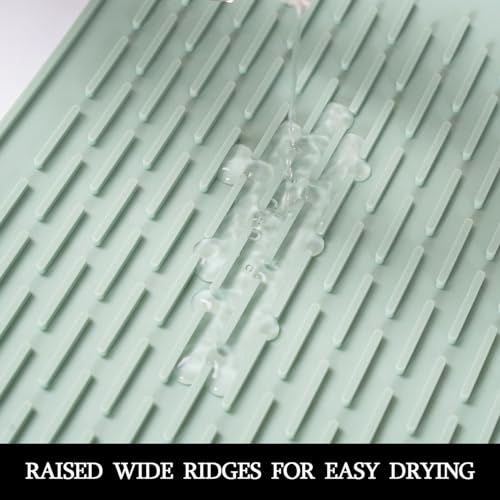 Dish Mat Silicone Dish Drying Mats Works For Drying Stemware Cocktail Glasses Silverware Pots Pans Knives and Dish Rack for Kitchen Counter Sink Bar Pads Easy to Clean (M (11.5" x 9.1") Green) - color: M (11.5" x 9.1") Green