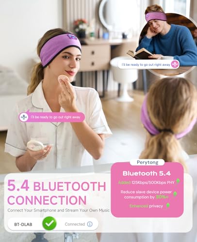 Perytong Sleep Headphones Bluetooth Headband Over On Ear Bluetooth 5.4 Sleeping Earbuds Earphones, Wireless Headphones for Side Sleepers Men Women Sports, Insomnia, Yoga, Air Travel, Meditation - color: HB Violet