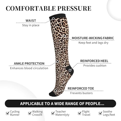 Avocado Compression Socks Women Men Knee High Stock for Running Work Support Nurses Travel - color: Cheetah Leopard