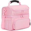FlowFly Double Layer Cooler Insulated Lunch Bag Adult Lunch Box Large Tote Bag for Men, Women, With Adjustable Strap,Front Pocket and Dual Large Mesh Side Pockets - color: Pink#2