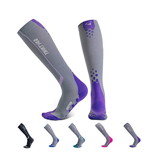 Thirty48 Elite Compression Socks Women & Men Graduated 20-30mmHg - color: [1 Pair] Purple/Grey, size: XX-Large-3X-Large