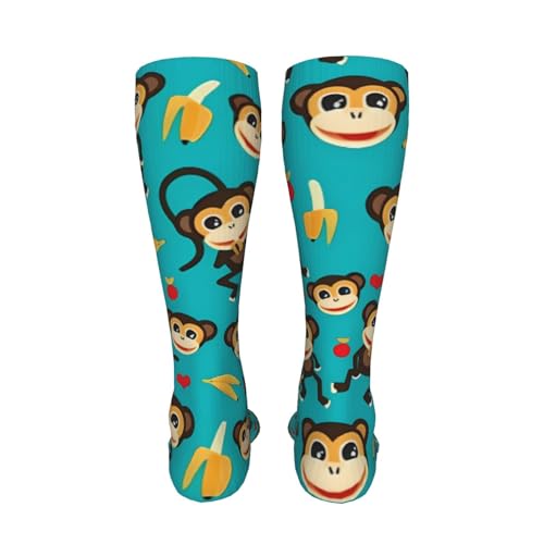 Monkey Love Banana Kids Cozy Knee High Tube Compression Socks Novelty Athletic Long Crew Socks for Child Girls Boys 19.8in