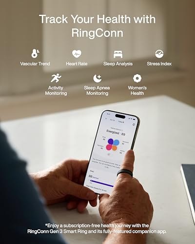RingConn Gen 3 Smart Ring - Vascular Trends(Size 7, Matte Black) - color: Matte Black, size: 7