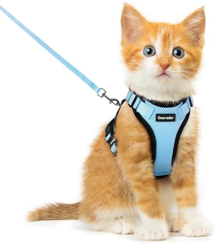 Dooradar Cat Harness and Leash Set, Adjustable and Escape Proof, XXS - color: Light Blue, size: Xxs