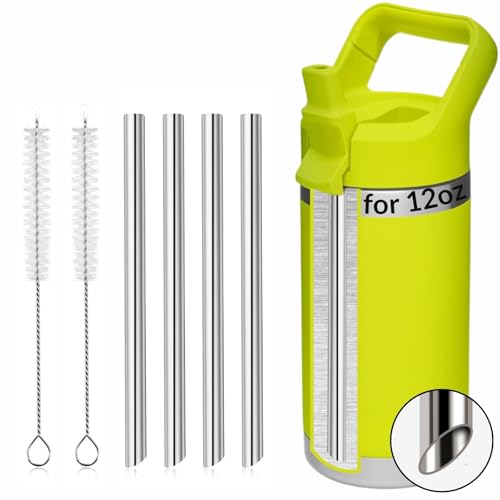4PCS Replacement Metal Straw for YETI Rambler Jr. Water Bottle, Reusable Stainless Steel Replacement Straws with 2PCS Cleaning Brushes Compatible with YETI Rambler Jr. Bottle (12oz) - size: 12oz