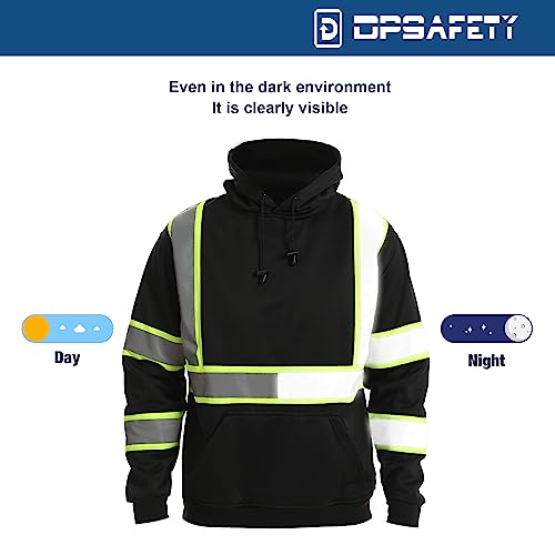 High Visibility Pullover for Men/Women, Class 3 Hi Vis Reflective Hoodie with Large Front Pocket, BLACK, Small - color: Black01, size: Small
