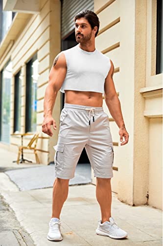 Mens Cropped Tank Top Lightweight Vest Sleeveless Hot Shirts - color: White, size: X-Large