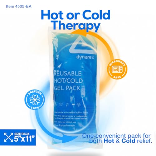 Dynarex Reusable Hot and Cold Gel Packs - 5" x 11" - Multi Purpose Compress for Injuries - Easy to Microwave or Freeze - First Aid, Sports, Home Use - 1 Count