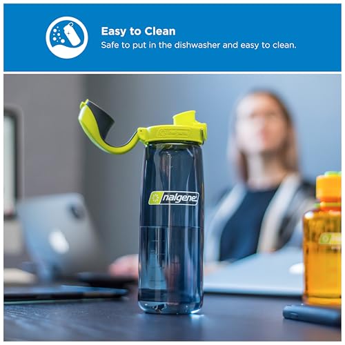 Nalgene 24 oz On The Fly Lock-Top Water Bottle, Charcoal w/Lime - color: Charcoal with Lime, size: 24 Ounces