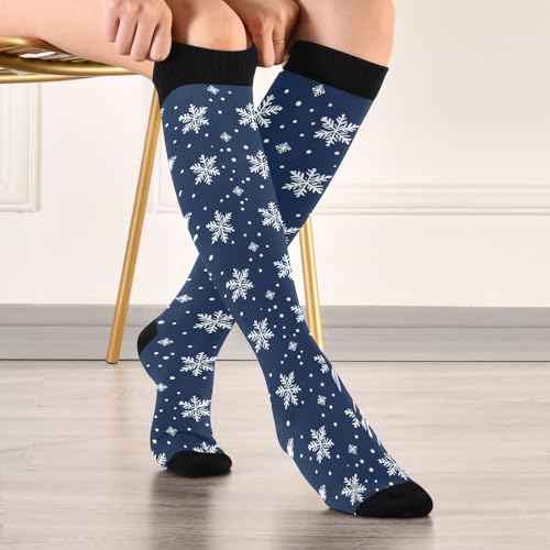 Snowflake Red Christmas Compression Sock for Women Men Funny Support Knee High Socks Running,Nurses,Travel - color: Blue Snowflake