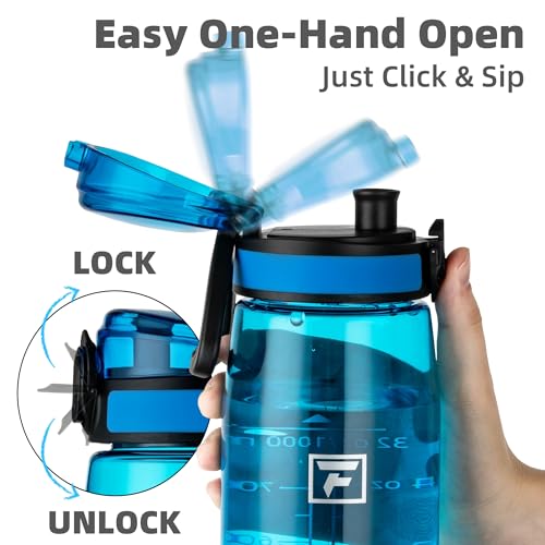 Fanhaw 32 oz Clear Plastic Water Bottle, Chug Lid, Classic Blue - color: Classic Blue