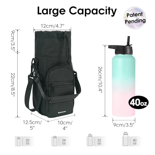sportsnew 40oz Insulated Crossbody Water Bottle Sling Bag w/Phone Pocket - color: Black