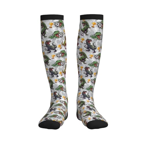 Compression Socks Knee High Support Socks Women Circulation Stockings for Athletic Running Cycling Flying - color: Dinosaur Football