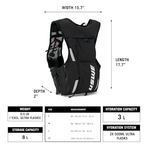 USWE Pace - Running Vest Hydration Pack with 2 x 500ml UltraFlask, Backpack for Men and Women - style: 8L, Red, Medium