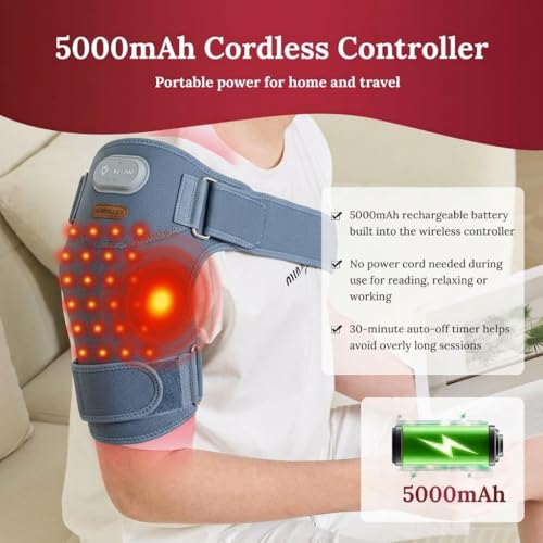 Red Light Therapy Wrap with Heat and Vibration, 660nm Red Plus 850nm and 940nm Near Infrared, Cordless 5000mAh Controller, 30‑Min Auto‑Off, for Knee Elbow Shoulder (Space Gray-1-PACK) - size: Space Gray-1-PACK