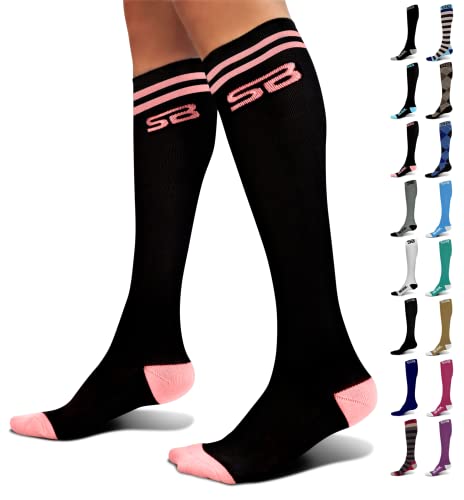 SB SOX Compression Socks for Men & Women (20-30mmHg) - color: Two Stripes (Black/Pink), size: Small