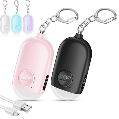 Hion Personal Safety Alarm for Women, 2 Pack Rechargeable 130dB Self Defense Alarm Keychain with LED Flashlight, Emergency Safe Sound Security for Children Elderly College Girls, Black+Pink - color: Black+Pink