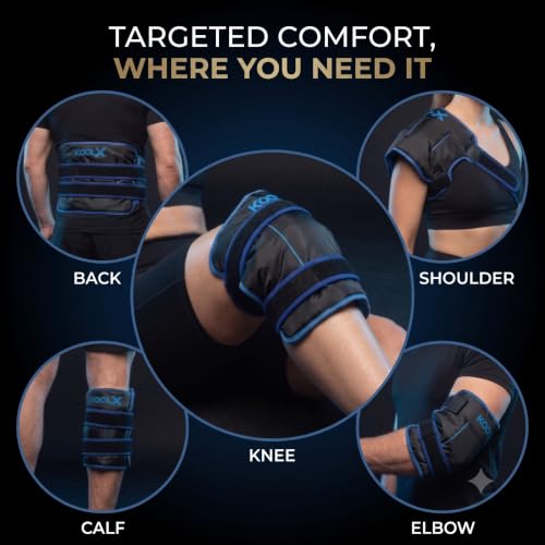 2 Pack KoolX Premium Gel Ice Packs for Injuries Reusable, Flexible Cold Wraps with Straps, Soft Plush & Nylon Sides, Extension Strap, Ice Pack for Knee, Back, Shoulder, Elbow & Calf - Medium + Large - size: Medium + Large - Combo Pack