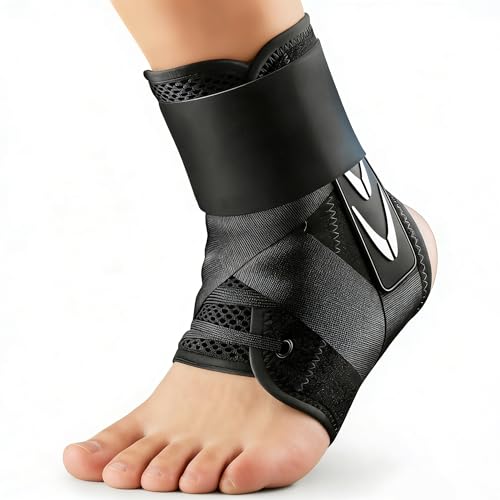 Lace Up Ankle Brace for Women Men, Ankle Support Brace for Sprained Ankle, Ankle Stabilizer Brace with 2 Auto-Shaped Pads, Air Fabric Cool Medical Ankle Brace for Peroneal Tendonitis & Injury Recover, Basketball, Sports, L(13”-14”) - size: Large