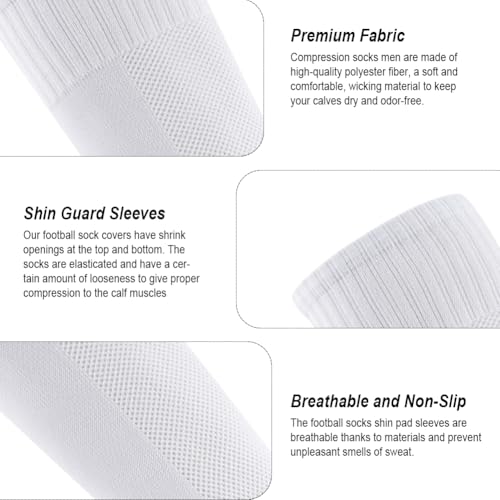 4 Pairs Leg Sleeves for Soccer, Shin Guard Sleeves Accompany Grip Socks, Youth Adults - color: White