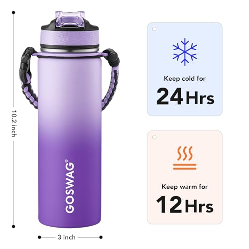 GOSWAG 24oz Insulated Stainless Steel Travel Water Bottle, 2 Lids - color: Pink-Purple Ombré