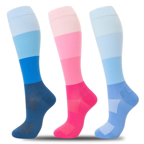 fenglaoda 3 Pairs Compression Socks for Women & Men Knee High Nurse Pregnant Cute Medical Running Travel Athletic - color: 00-3pairs-11, size: Small-Medium